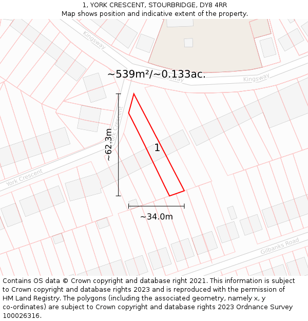 1, YORK CRESCENT, STOURBRIDGE, DY8 4RR: Plot and title map