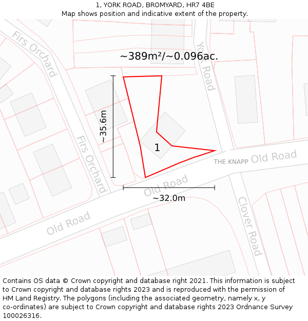 1, YORK ROAD, BROMYARD, HR7 4BE: Plot and title map