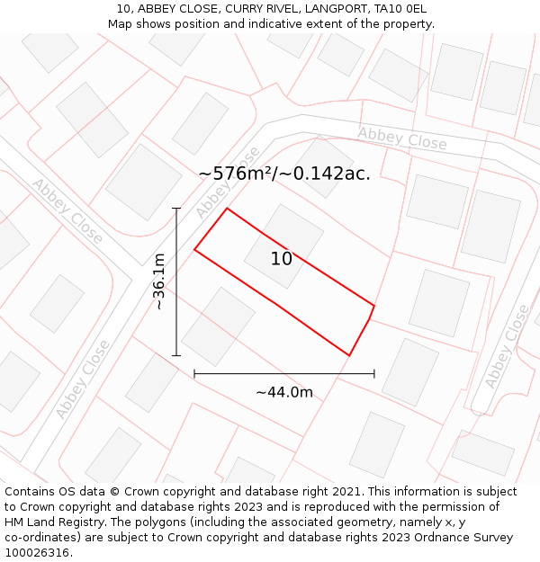 10, ABBEY CLOSE, CURRY RIVEL, LANGPORT, TA10 0EL: Plot and title map