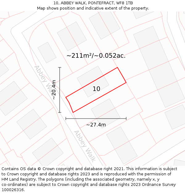 10, ABBEY WALK, PONTEFRACT, WF8 1TB: Plot and title map