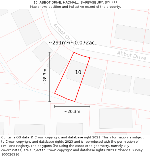 10, ABBOT DRIVE, HADNALL, SHREWSBURY, SY4 4FF: Plot and title map