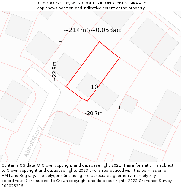 10, ABBOTSBURY, WESTCROFT, MILTON KEYNES, MK4 4EY: Plot and title map