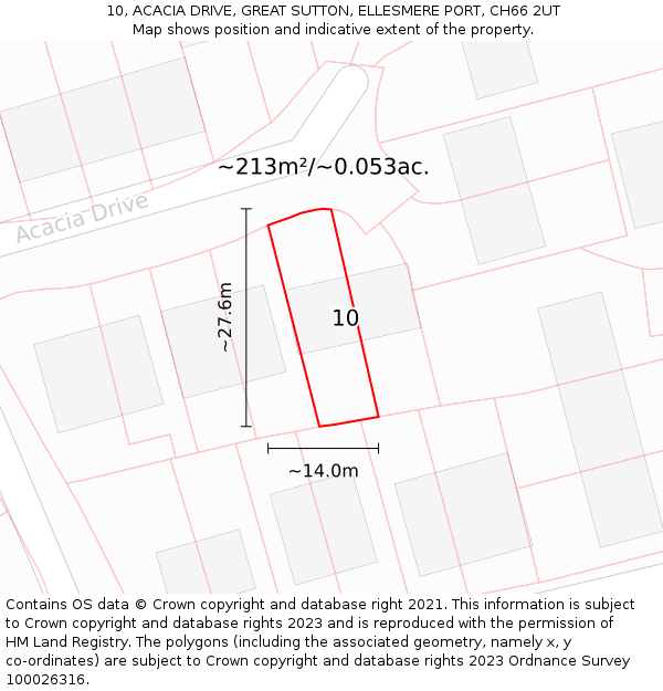 10, ACACIA DRIVE, GREAT SUTTON, ELLESMERE PORT, CH66 2UT: Plot and title map