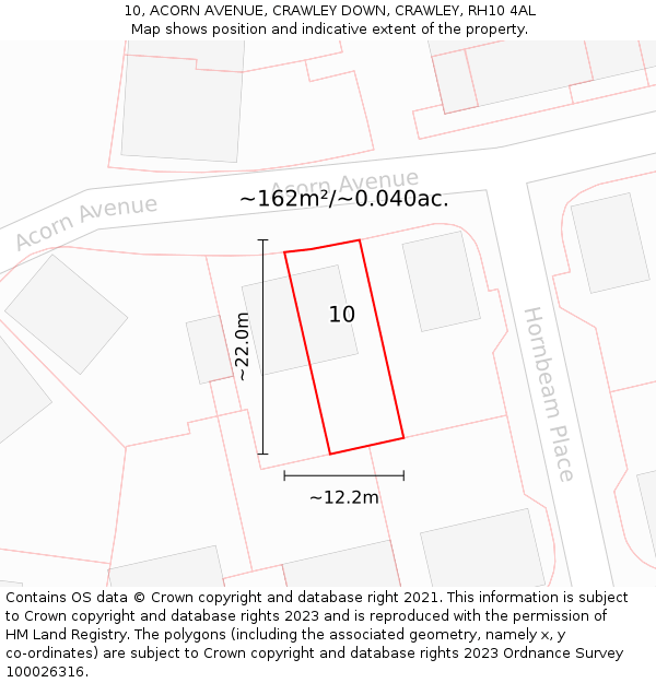 10, ACORN AVENUE, CRAWLEY DOWN, CRAWLEY, RH10 4AL: Plot and title map