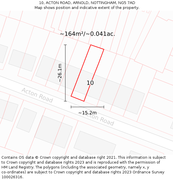 10, ACTON ROAD, ARNOLD, NOTTINGHAM, NG5 7AD: Plot and title map