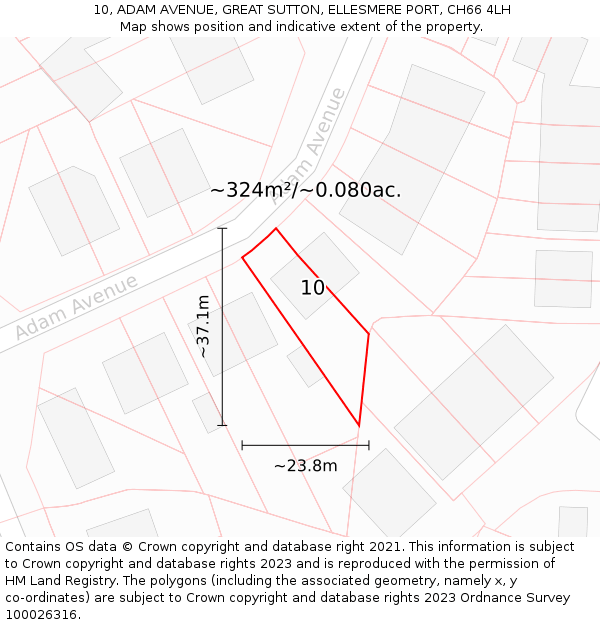 10, ADAM AVENUE, GREAT SUTTON, ELLESMERE PORT, CH66 4LH: Plot and title map