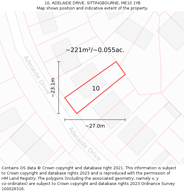 10, ADELAIDE DRIVE, SITTINGBOURNE, ME10 1YB: Plot and title map