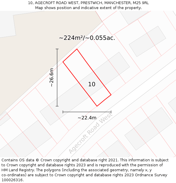 10, AGECROFT ROAD WEST, PRESTWICH, MANCHESTER, M25 9RL: Plot and title map