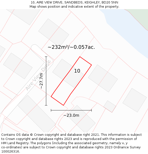 10, AIRE VIEW DRIVE, SANDBEDS, KEIGHLEY, BD20 5NN: Plot and title map