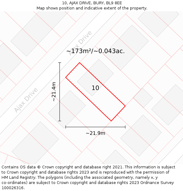 10, AJAX DRIVE, BURY, BL9 8EE: Plot and title map