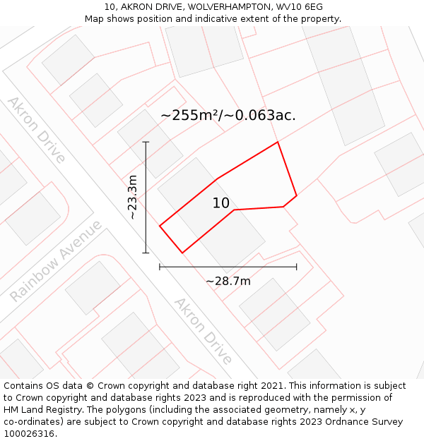 10, AKRON DRIVE, WOLVERHAMPTON, WV10 6EG: Plot and title map