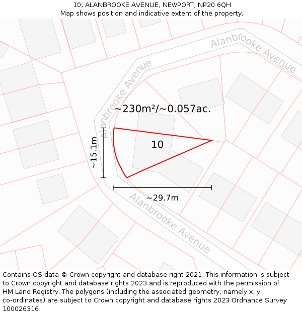 10, ALANBROOKE AVENUE, NEWPORT, NP20 6QH: Plot and title map