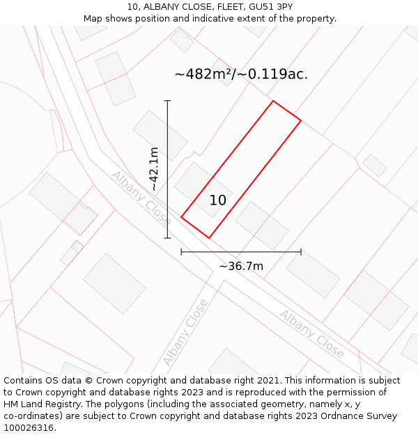 10, ALBANY CLOSE, FLEET, GU51 3PY: Plot and title map