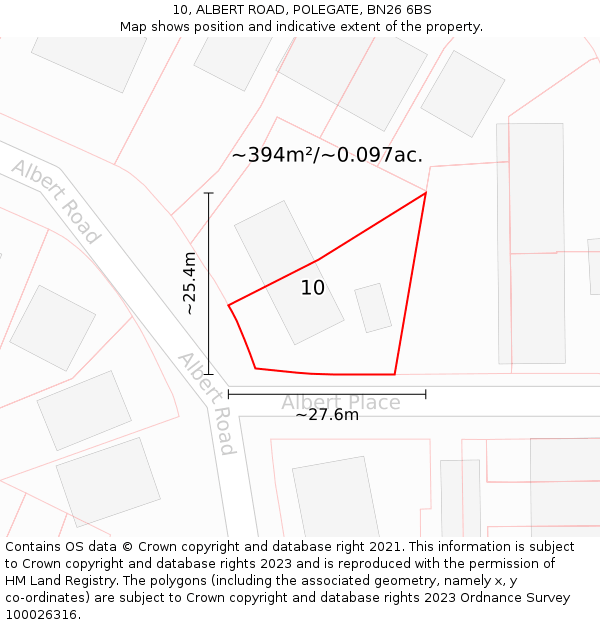 10, ALBERT ROAD, POLEGATE, BN26 6BS: Plot and title map