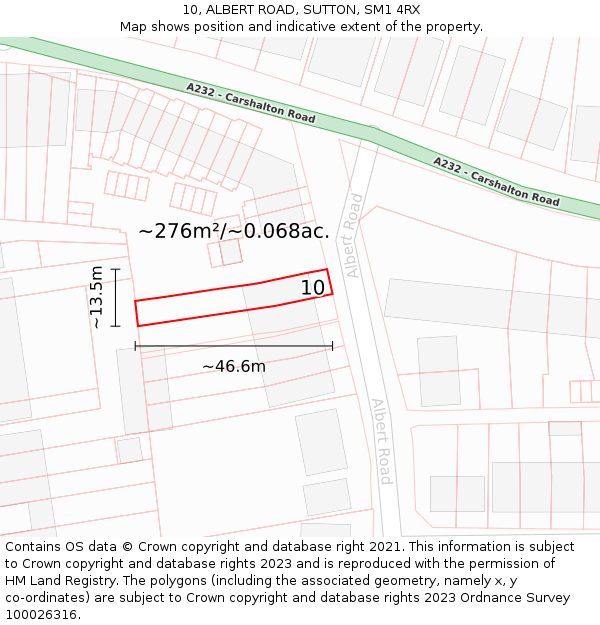 10, ALBERT ROAD, SUTTON, SM1 4RX: Plot and title map