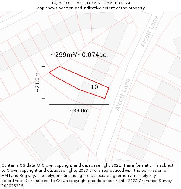 10, ALCOTT LANE, BIRMINGHAM, B37 7AT: Plot and title map