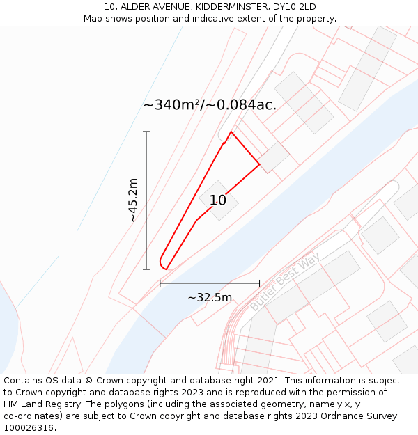 10, ALDER AVENUE, KIDDERMINSTER, DY10 2LD: Plot and title map