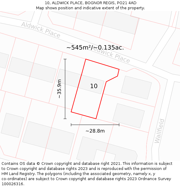 10, ALDWICK PLACE, BOGNOR REGIS, PO21 4AD: Plot and title map