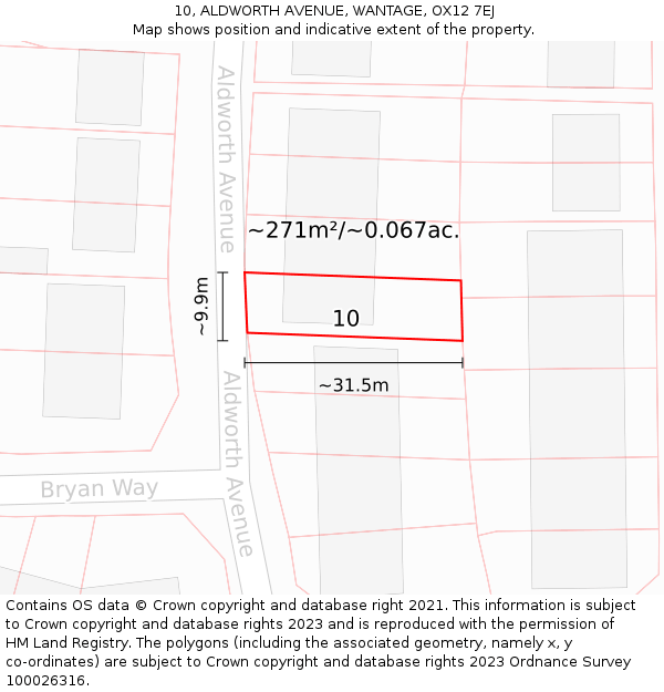 10, ALDWORTH AVENUE, WANTAGE, OX12 7EJ: Plot and title map