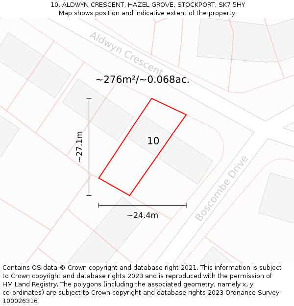 10, ALDWYN CRESCENT, HAZEL GROVE, STOCKPORT, SK7 5HY: Plot and title map