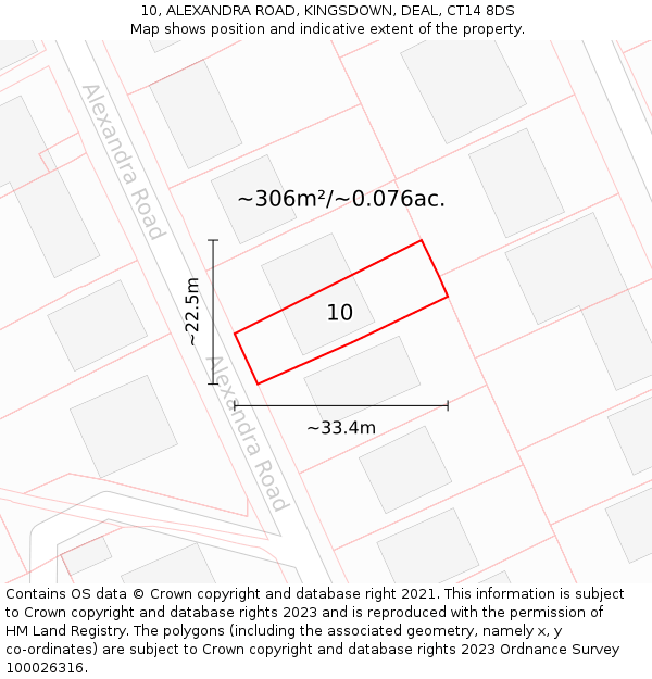 10, ALEXANDRA ROAD, KINGSDOWN, DEAL, CT14 8DS: Plot and title map