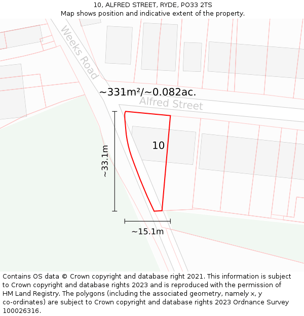 10, ALFRED STREET, RYDE, PO33 2TS: Plot and title map