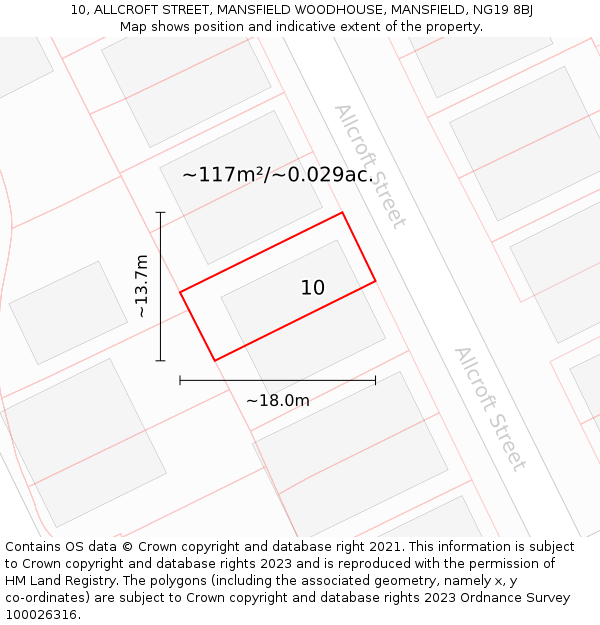 10, ALLCROFT STREET, MANSFIELD WOODHOUSE, MANSFIELD, NG19 8BJ: Plot and title map