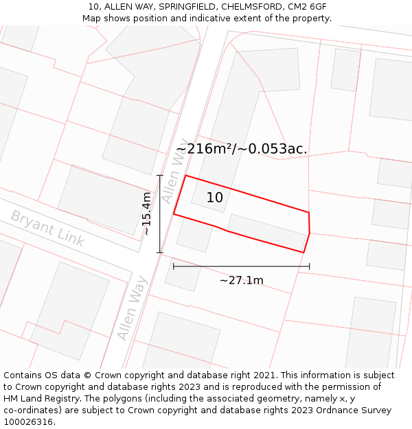 10, ALLEN WAY, SPRINGFIELD, CHELMSFORD, CM2 6GF: Plot and title map