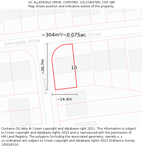 10, ALLENDALE DRIVE, COPFORD, COLCHESTER, CO6 1BP: Plot and title map