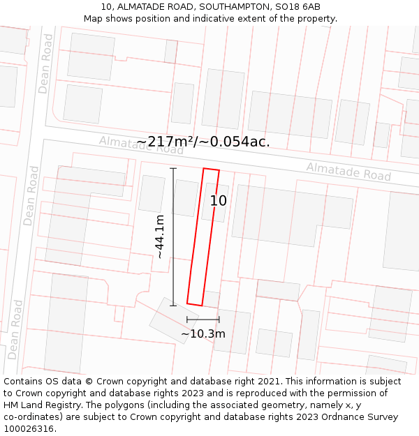 10, ALMATADE ROAD, SOUTHAMPTON, SO18 6AB: Plot and title map