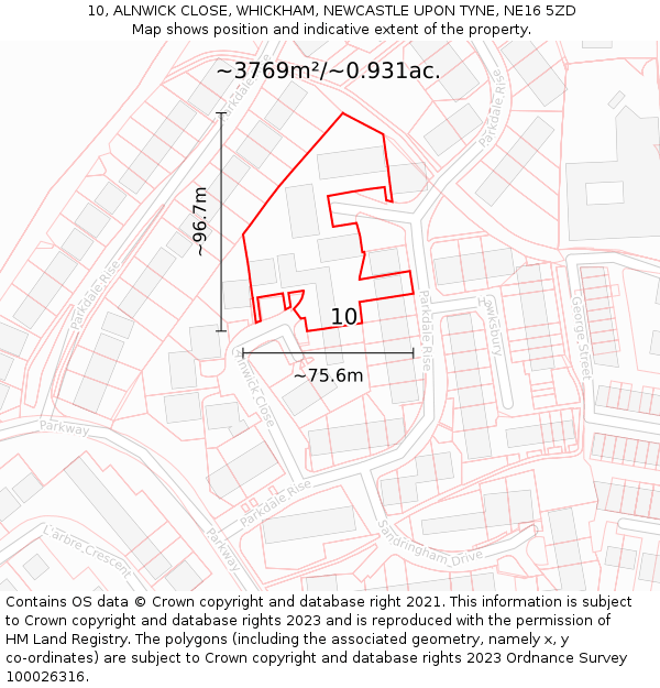 10, ALNWICK CLOSE, WHICKHAM, NEWCASTLE UPON TYNE, NE16 5ZD: Plot and title map