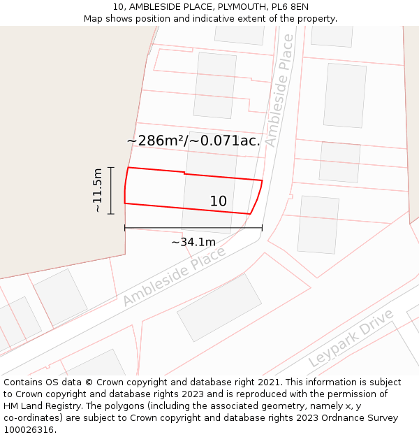 10, AMBLESIDE PLACE, PLYMOUTH, PL6 8EN: Plot and title map