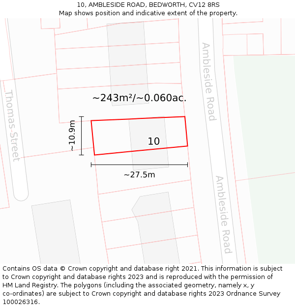 10, AMBLESIDE ROAD, BEDWORTH, CV12 8RS: Plot and title map