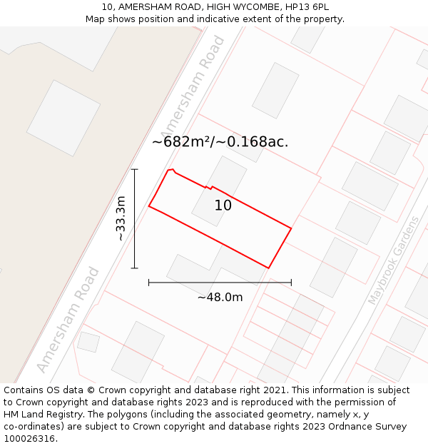 10, AMERSHAM ROAD, HIGH WYCOMBE, HP13 6PL: Plot and title map