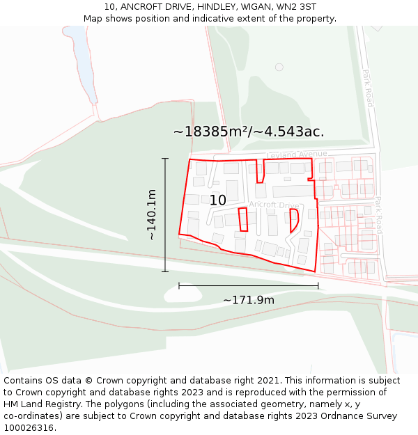 10, ANCROFT DRIVE, HINDLEY, WIGAN, WN2 3ST: Plot and title map