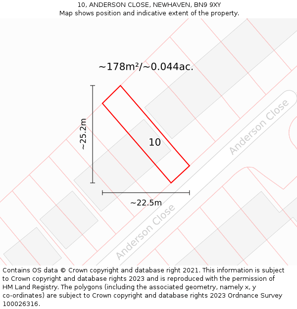 10, ANDERSON CLOSE, NEWHAVEN, BN9 9XY: Plot and title map