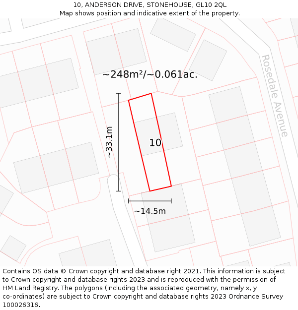 10, ANDERSON DRIVE, STONEHOUSE, GL10 2QL: Plot and title map