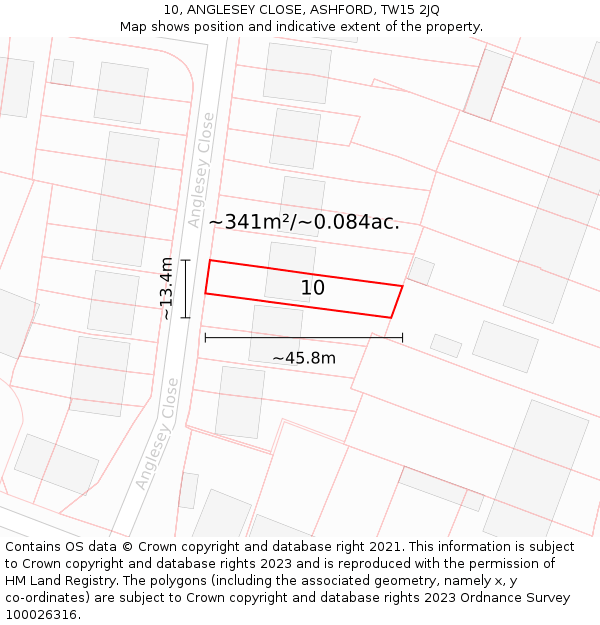 10, ANGLESEY CLOSE, ASHFORD, TW15 2JQ: Plot and title map