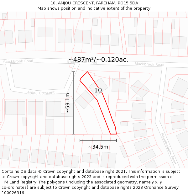 10, ANJOU CRESCENT, FAREHAM, PO15 5DA: Plot and title map