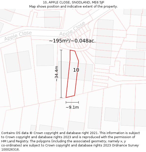 10, APPLE CLOSE, SNODLAND, ME6 5JP: Plot and title map