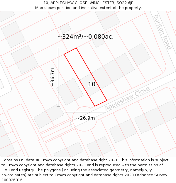 10, APPLESHAW CLOSE, WINCHESTER, SO22 6JP: Plot and title map