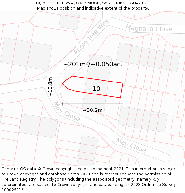 10, APPLETREE WAY, OWLSMOOR, SANDHURST, GU47 0UD: Plot and title map