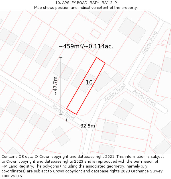 10, APSLEY ROAD, BATH, BA1 3LP: Plot and title map