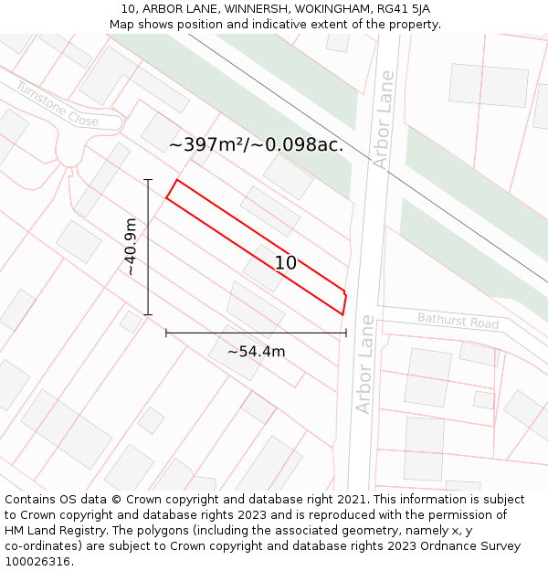 10, ARBOR LANE, WINNERSH, WOKINGHAM, RG41 5JA: Plot and title map