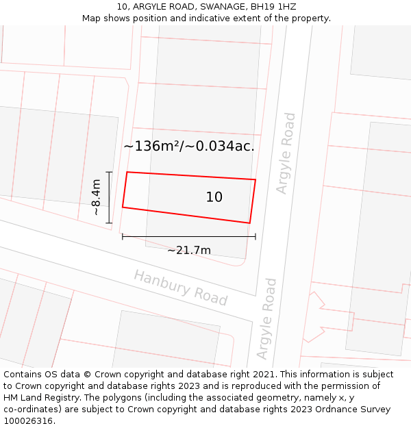 10, ARGYLE ROAD, SWANAGE, BH19 1HZ: Plot and title map