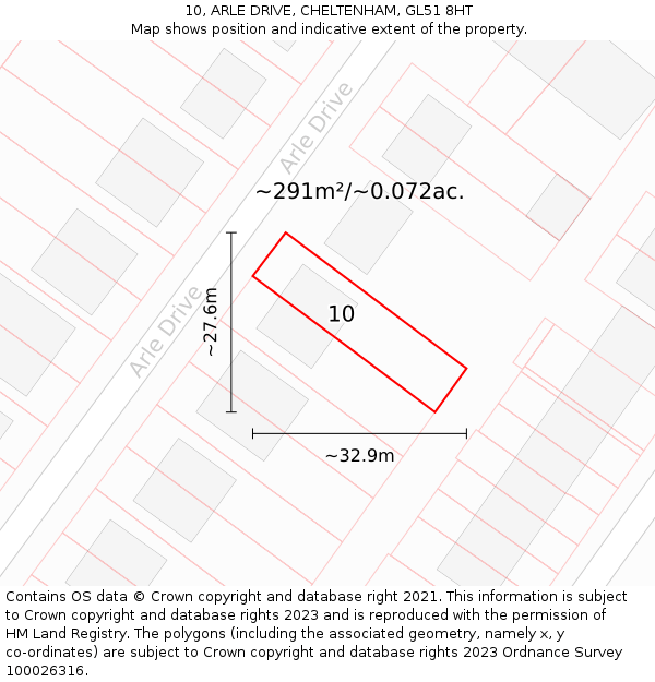 10, ARLE DRIVE, CHELTENHAM, GL51 8HT: Plot and title map