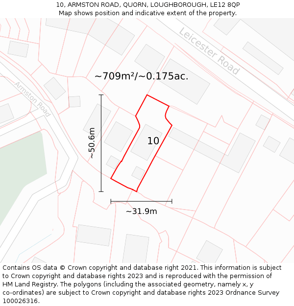10, ARMSTON ROAD, QUORN, LOUGHBOROUGH, LE12 8QP: Plot and title map