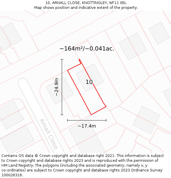 10, ARNALL CLOSE, KNOTTINGLEY, WF11 0EL: Plot and title map