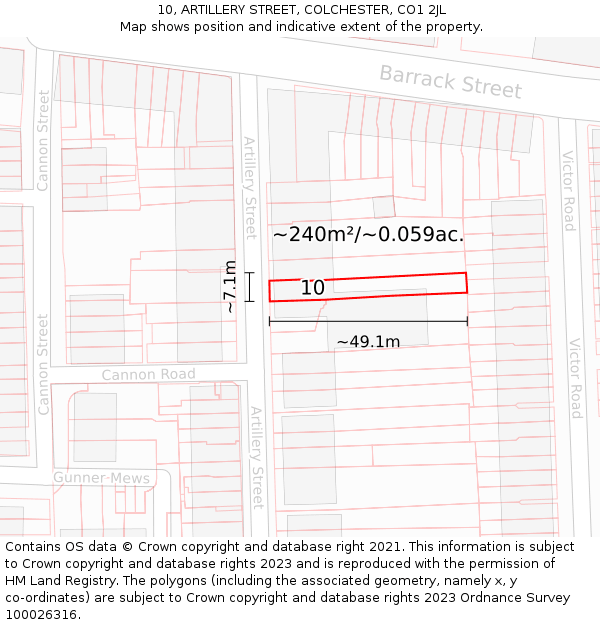 10, ARTILLERY STREET, COLCHESTER, CO1 2JL: Plot and title map