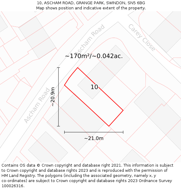 10, ASCHAM ROAD, GRANGE PARK, SWINDON, SN5 6BG: Plot and title map